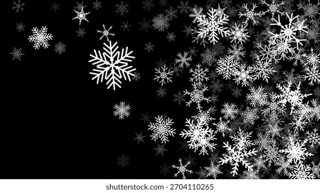 Fondo de Navidades con copos de nieve que caen. Fondo de vacaciones de invierno o marco con patrón de nieve de vacaciones.