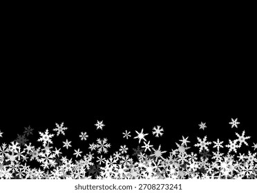 Christmas background with falling snowflakes. Winter holiday background or frame with pattern of layered snow.