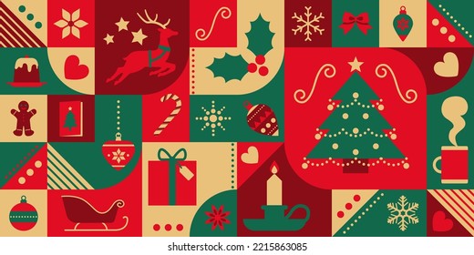 Christmas background with festive abstract icons, seamless pattern