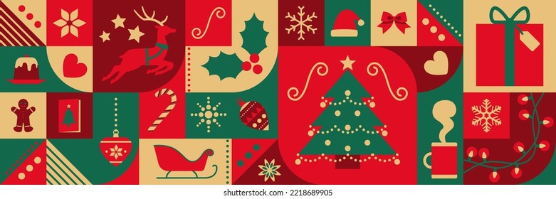 Christmas background with festive abstract icons, seamless pattern