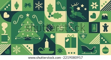 Christmas background with festive abstract icons, seamless pattern