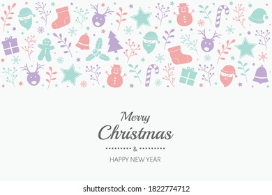 Christmas background with festive decorations and wishes. Design of Xmas greeting card. Vector