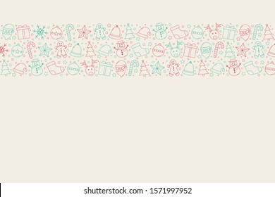 Christmas background with festive icons. Xmas decorations. Vector