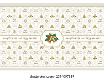 Christmas background with festive New Year symbols for packaging, gift, wrapping paper, greeting card. Vector illustration