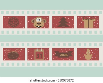 Christmas  background with film strips and christmas elements, vector illustration