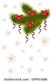 Christmas background: fir branch, bows