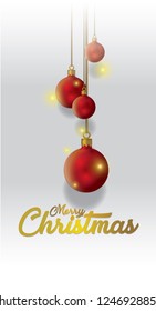 Christmas background with fir branch and red bauble. Vector illustration white background