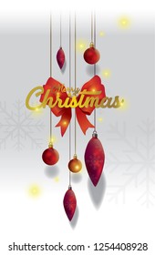 Christmas background with fir branch and red baubles. Vector illustration white background