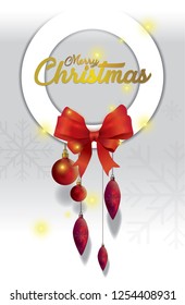 Christmas background with fir branch and red baubles. Vector illustration white background