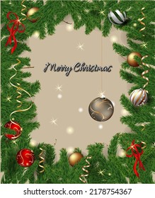 christmas background with fir branches and balls