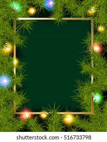 Christmas background with fir branches and balls. Vector illustration.