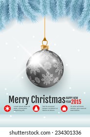 Christmas background with fir branches and bauble