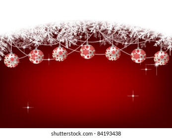 Christmas background with fir branches and baubles