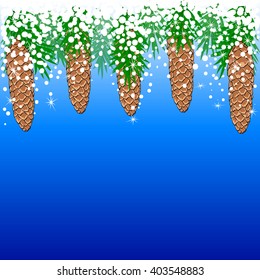 Christmas background with fir branches and cones