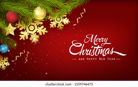 Christmas background with fir branches and decorations
