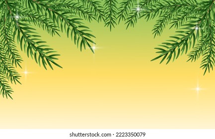 Christmas background with fir branches and glowing lights on gradient background. Vector illustration.