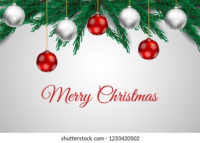 Christmas background with fir branches and holly berries. Vector illustration eps10.