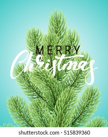 Christmas background with fir branches. Merry Christmas Greeting card and banner. Vector illustration.