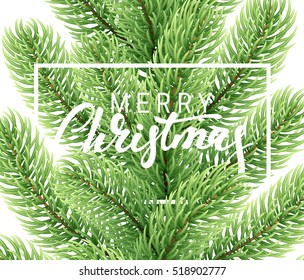 Christmas background with fir branches. Merry Christmas Greeting card and banner. Vector illustration