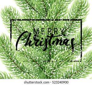 Christmas background with fir branches. Merry Christmas Greeting card and banner. Vector illustration