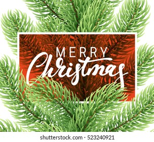 Christmas background with fir branches. Merry Christmas Greeting card and banner. Vector illustration