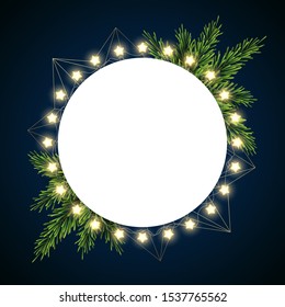 Christmas background with fir branches on dark background, vector illustration