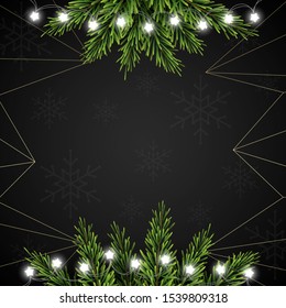 Christmas background with fir branches on dark background, vector illustration