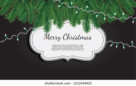 Christmas background with fir branches. Realistic fir-tree border.