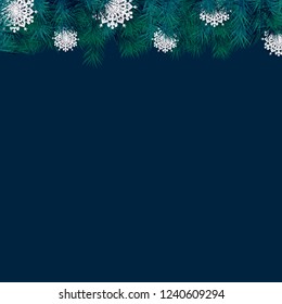 Christmas Background with Fir Branches and Snowflakes