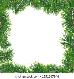 Christmas background with fir branches. Vector illustration with frame and copy space