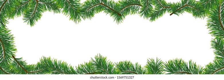 Christmas background with fir branches. Vector illustration with frame and copy space