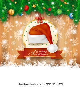 Christmas background with fir and Christmas hat, vector eps10