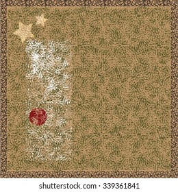 Christmas background with fir sprigs and tinsel. Postcard frame. Vector.