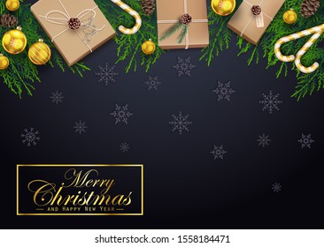 Christmas background with fir tree branches and decorations