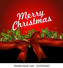 christmas background with fir tree branches and red berries 