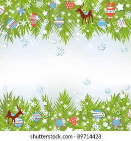 Christmas background, fir tree and decorations vector illustration
