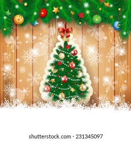 Christmas background with fir and tree, vector eps10