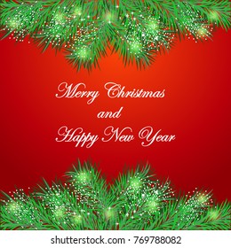 Christmas background with fir tree. Vector illustration. Winter holiday.