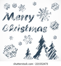 Christmas background with fir tree in white, winter design, vector illustration
