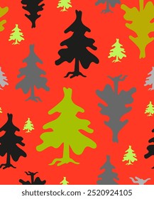 Christmas background with fir trees on a white or colored background from a set of seamless patterns for holiday wallpaper, paper or postcards