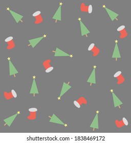 Christmas background with fir trees and socks. Festive background for Christmas decorations, cards and banners. Vector illustration.