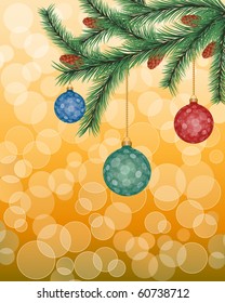 Christmas background with a fir twig. Vector illustration.