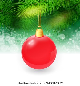 Christmas background with fir twigs and christmas ball. Vector illustration. EPS 10