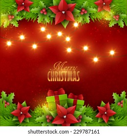 Christmas background with fir twigs and decoration elements