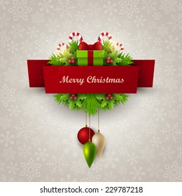 Christmas background with fir twigs and decoration elements