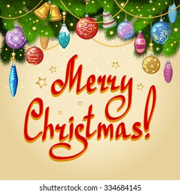 Christmas background with fir twigs, New Year greeting card
