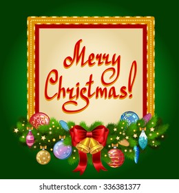 Christmas background with fir twigs, New Year greeting card
