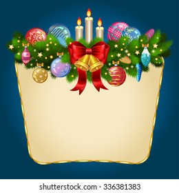 Christmas background with fir twigs, New Year greeting card