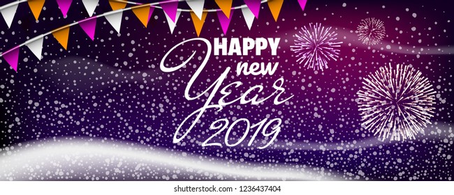 Christmas background with Fireworks and flags. Vector illustration