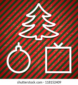 Christmas Background With Fit-Tree, Ball, Gift. Paper Applique Background